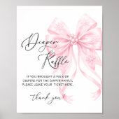 Roze Bow Meisje Baby shower Luier Raffle Poster (Voorkant)