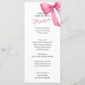 Roze Bow Meisje Baby shower Menu (Voorkant)