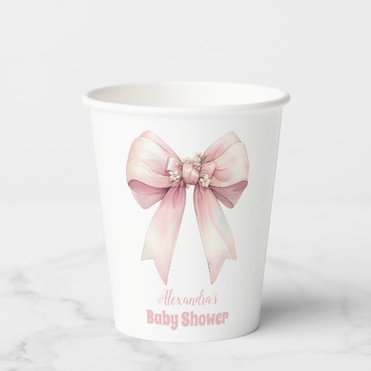 Roze Bow Meisje Baby shower Papieren Bekers (Achterkant)