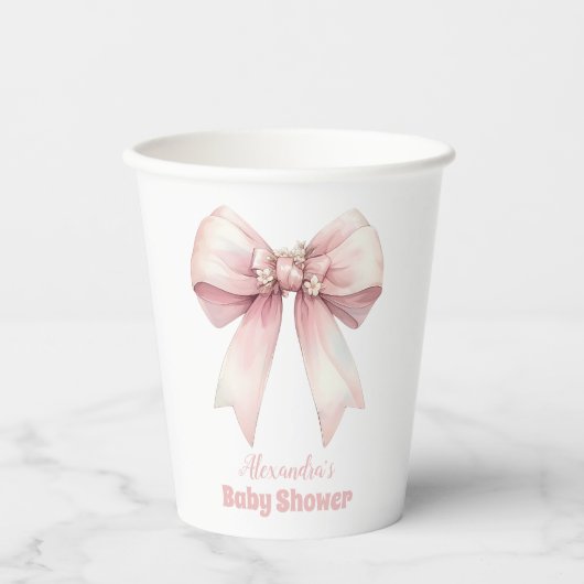 Roze Bow Meisje Baby shower Papieren Bekers (Voorkant)