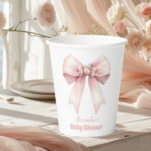 Roze Bow Meisje Baby shower Papieren Bekers