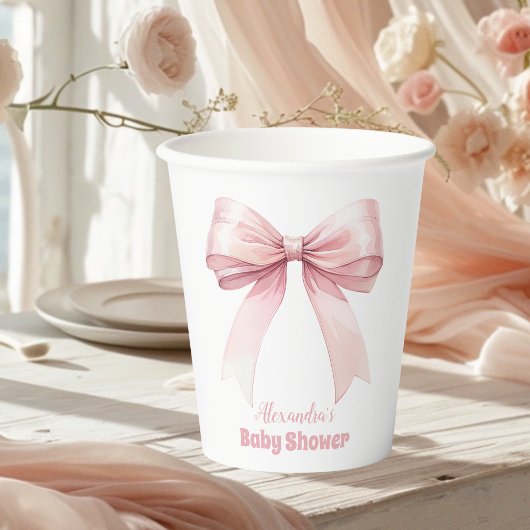 Roze Bow Meisje Baby shower Papieren Bekers
