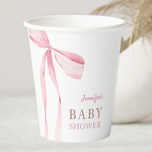 Roze Bow Meisje Baby shower Papieren Bekers