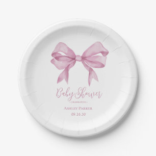 Roze Bow Meisje Baby shower Papieren Bordje