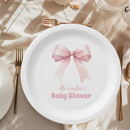 Roze Bow Meisje Baby shower Papieren Bordje