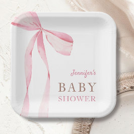 Roze Bow Meisje Baby shower Papieren Bordje