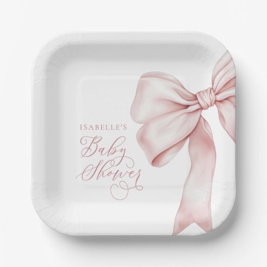 Roze Bow Meisje Baby shower Papieren Bordje (Voorkant)
