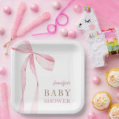 Roze Bow Meisje Baby shower Papieren Bordje (Feest)