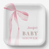 Roze Bow Meisje Baby shower Papieren Bordje (Voorkant)
