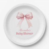 Roze Bow Meisje Baby shower Papieren Bordje (Voorkant)