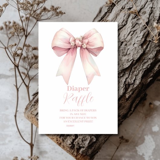Roze Bow Meisje Baby shower Raffle Diapper Informatiekaartje