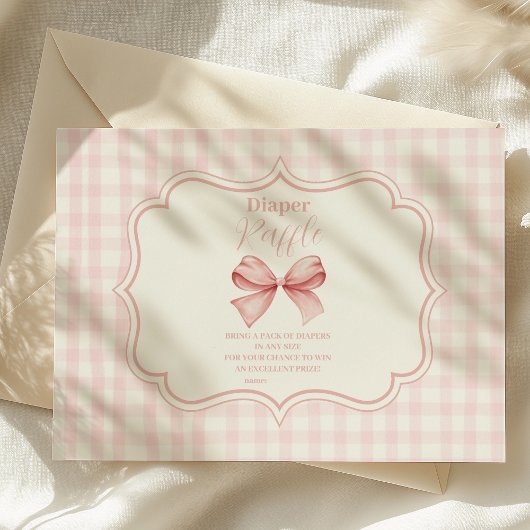 Roze Bow Meisje Baby shower Raffle Diapper Informatiekaartje