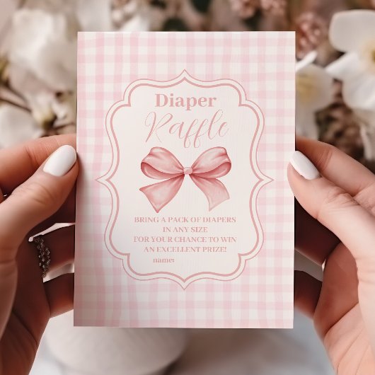 Roze Bow Meisje Baby shower Raffle Diapper Informatiekaartje