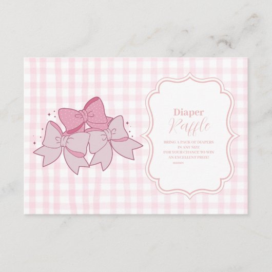 Roze Bow Meisje Baby shower Raffle Diapper Informatiekaartje (Voorkant)