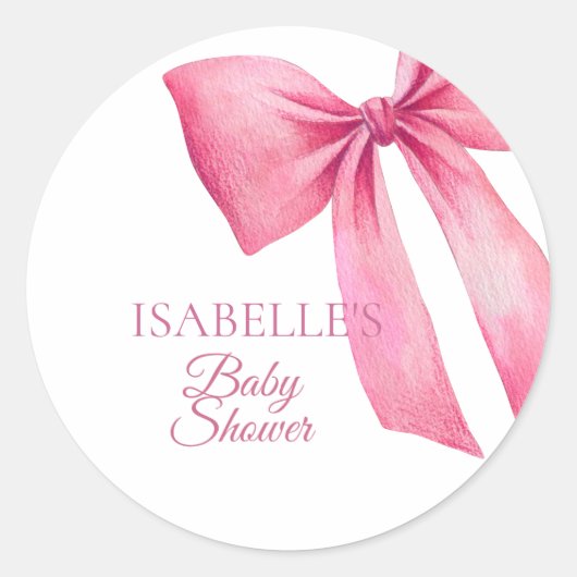 Roze Bow Meisje Baby shower Ronde Sticker (Voorkant)