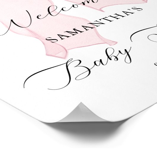 Roze Bow Meisje Baby shower Welkom Poster (Hoek)