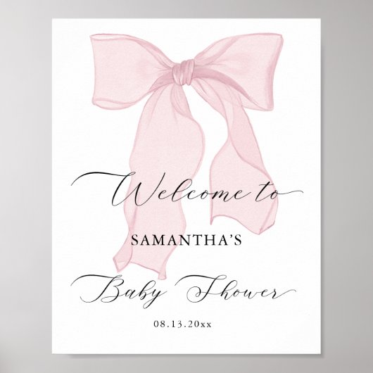 Roze Bow Meisje Baby shower Welkom Poster (Voorkant)