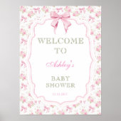 Roze Bow Meisje Baby shower Welkom Poster (Voorkant)