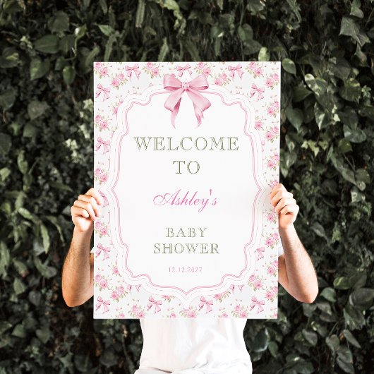 Roze Bow Meisje Baby shower Welkom Poster