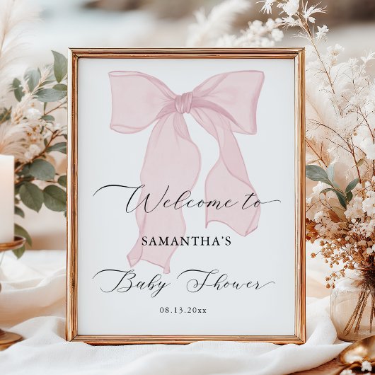 Roze Bow Meisje Baby shower Welkom Poster