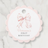 Roze Bow Meisje Eerste Verjaardag Bedankjes Labels (Voorkant)