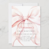 Roze Bow Meisje Eerste Verjaardag Kaart (Voorkant)