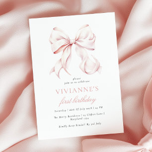 Roze Bow Meisje Eerste Verjaardag Kaart