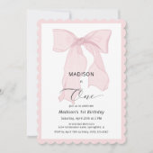 Roze Bow Meisje Eerste Verjaardag Kaart (Voorkant)