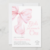 Roze Bow Meisje Eerste Verjaardag Kaart (Voorkant)