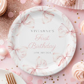 Roze Bow Meisje Eerste Verjaardag Papieren Bordje