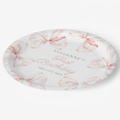 Roze Bow Meisje Eerste Verjaardag Papieren Bordje (Gekanteld)