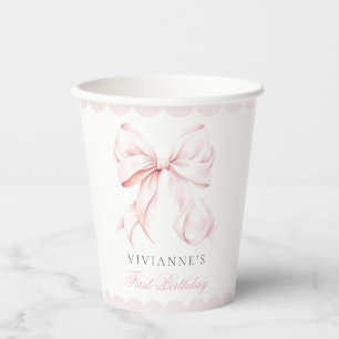 Roze Bow Meisje Eerste Verjaardag Papieren Cup Bekers