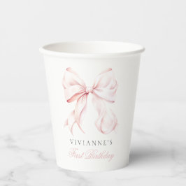 Roze Bow Meisje Eerste Verjaardag Papieren Cup Bekers