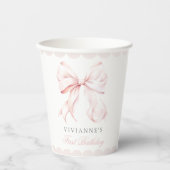 Roze Bow Meisje Eerste Verjaardag Papieren Cup Papieren Bekers (Voorkant)