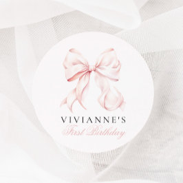 Roze Bow Meisje Eerste Verjaardag Ronde Sticker