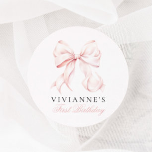 Roze Bow Meisje Eerste Verjaardag Ronde Sticker