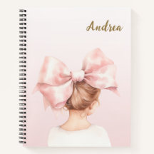 Roze Bow Meisje Gepersonaliseerd Notitieboek | Pre