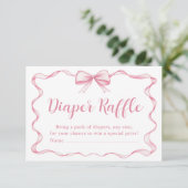 Roze Bow Meisje Lint Baby shower Luier Raffle Informatiekaartje (Staand voorkant)