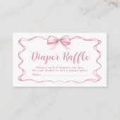 Roze Bow Meisje Lint Baby shower Luier Raffle Informatiekaartje (Voorkant)