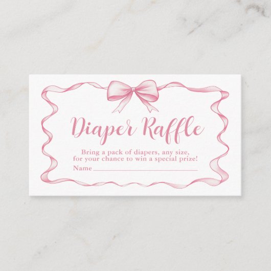 Roze Bow Meisje Lint Baby shower Luier Raffle Informatiekaartje (Voorkant)