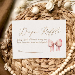 Roze Bow Meisje Minimalistisch Baby shower Luierlo Informatiekaartje