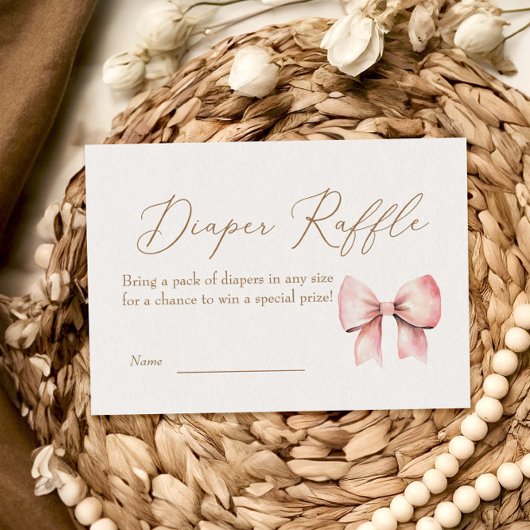 Roze Bow Meisje Minimalistisch Baby shower Luierlo Informatiekaartje