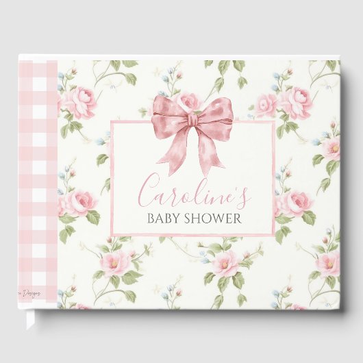 Roze Bow Meisje Preppy Southern Baby shower Gastenboek (Voorkant)