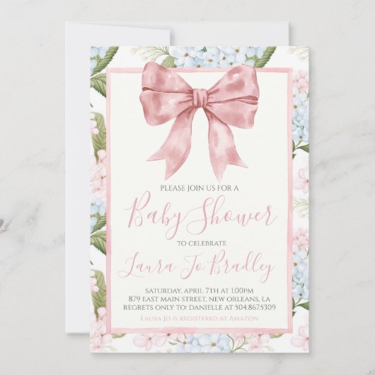 Roze Bow Meisje Preppy Southern Baby shower Kaart (Voorkant)