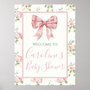 Roze Bow Meisje Preppy Southern Baby shower Poster