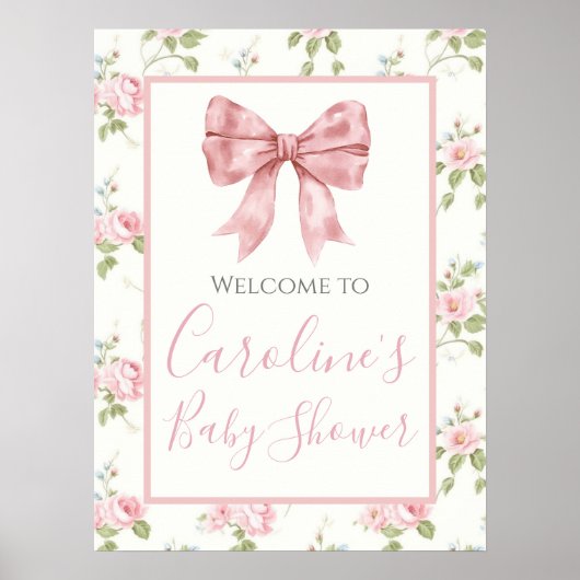 Roze Bow Meisje Preppy Southern Baby shower Poster (Voorkant)