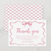 Roze Bow Meisje Ribbon Baby shower Dank u Kaart (Voorkant / Achterkant)