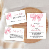 Roze Bow Meisje Ribbon Baby shower sprinkle Kaart