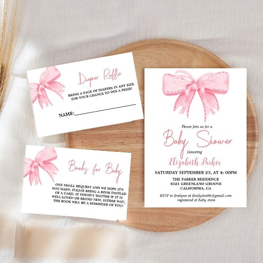 Roze Bow Meisje Ribbon Baby shower sprinkle Kaart