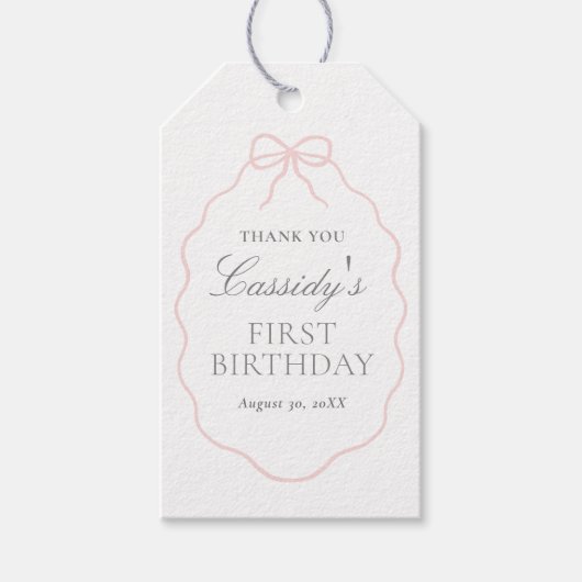 Roze Bow Meisje Verjaardag Cadeaulabel (Voorkant)